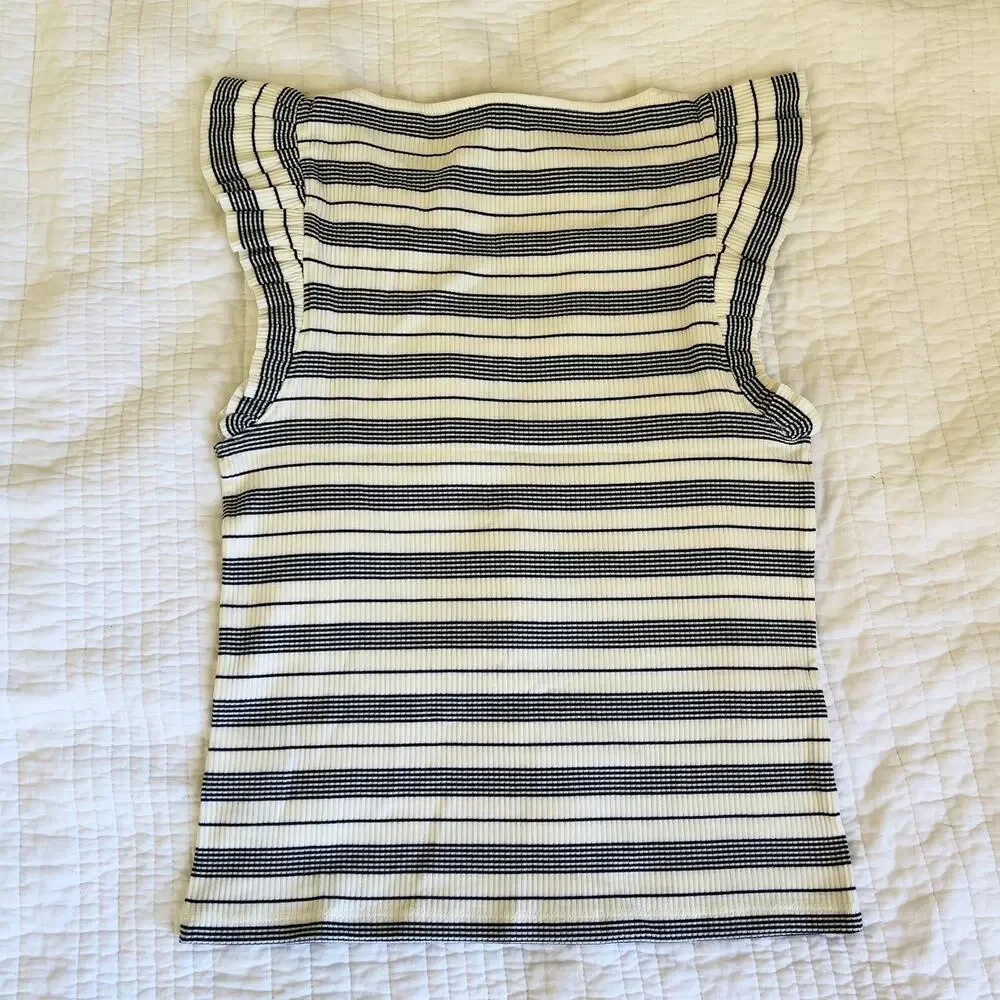 J.Crew Striped Ruffle Sleeve Tank Top Size Medium
